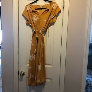 LOFT Mustard Yellow Belted Dress Medium